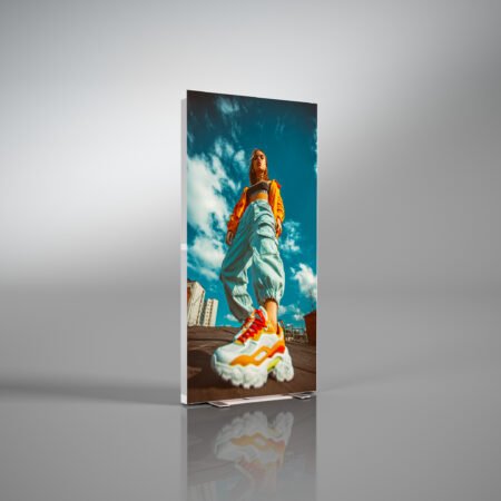 Išskleidžiamas šviečiantis dvipusis reklaminis „LED stendas Pop-up“